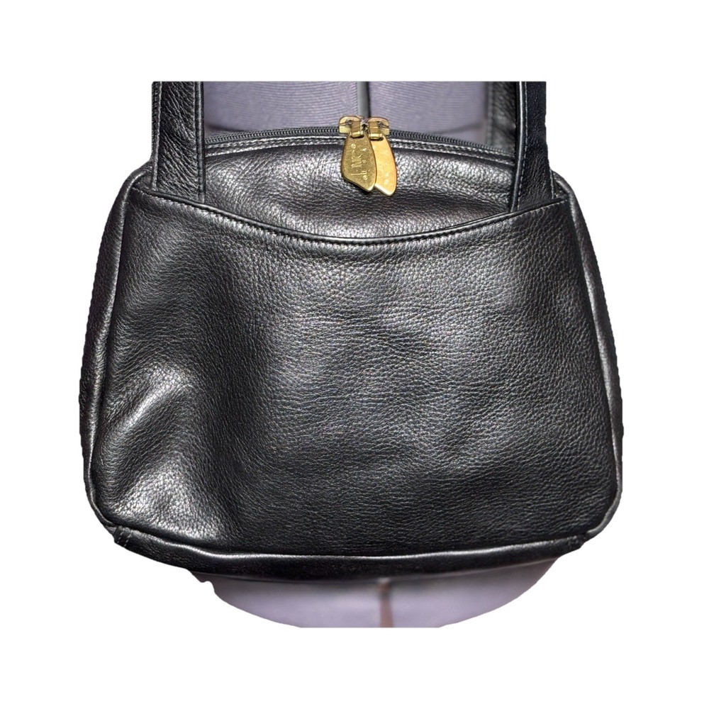 Vintage 90s Black Leather Shoulder Bag Minimalist Quiet Luxury Libaire - Picture 2 of 12